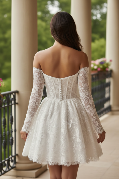 Off-the-Shoulder Lace Mini Dress with Long Sleeves