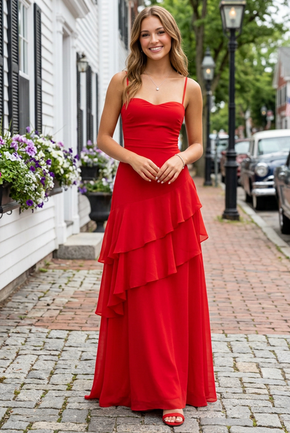 Tiered Ruffle Maxi Dress with Lace-Up Back