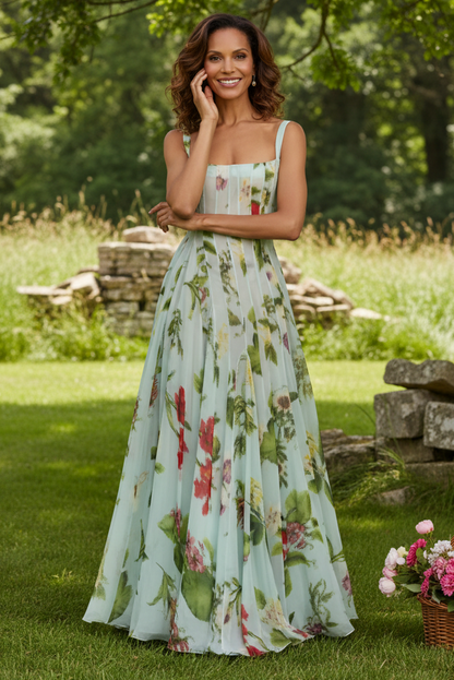 Floral Chiffon A-Line Evening Gown