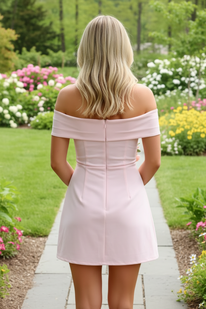 Off-the-Shoulder Mini Dress with High Slit