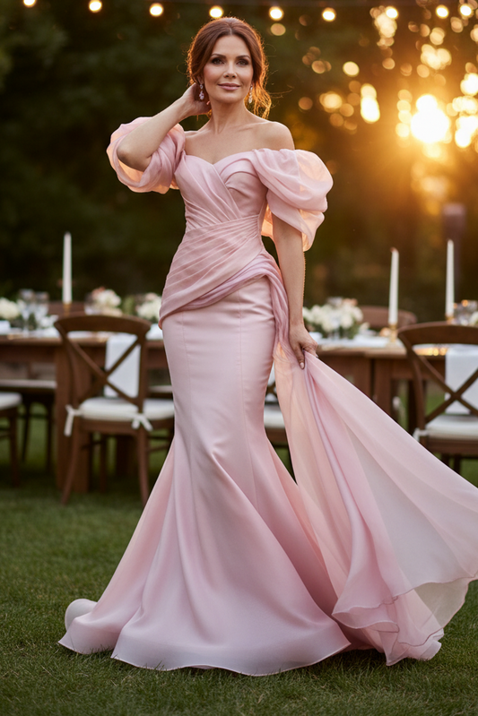 Off-the-Shoulder Mermaid Gown with Side Draping