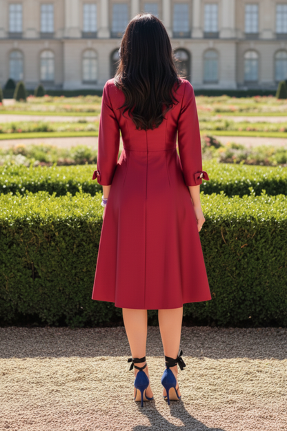 Wrap Style A-Line Dress with 3/4 Sleeves
