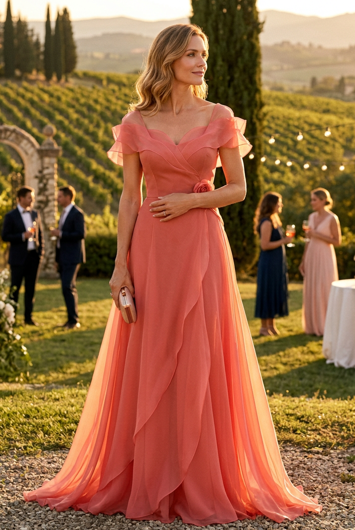 Flutter Sleeve A-Line Gown with 3D Flower