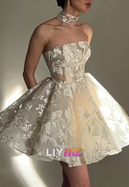 Strapless Lace Corset Mini Ball Gown