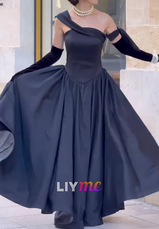 One-Shoulder Basqued Ball Gown Gown