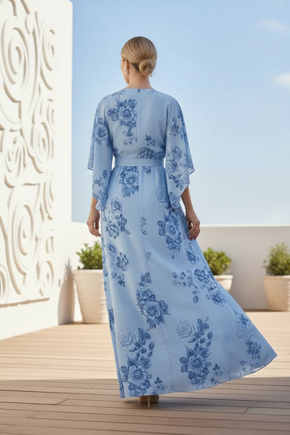 Floral Print Wrap Maxi Dress with Flutter Sleeves