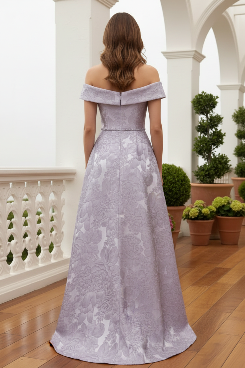 Off-Shoulder Jacquard A-Line Formal Gown