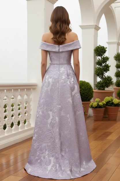 Off-Shoulder Jacquard A-Line Formal Gown