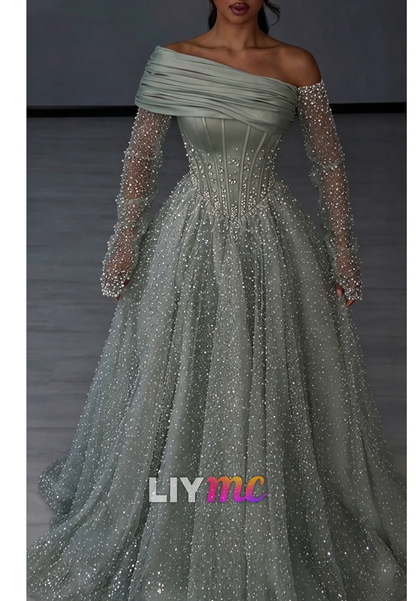 Corset Evening Gown with Beaded Ball Skirt