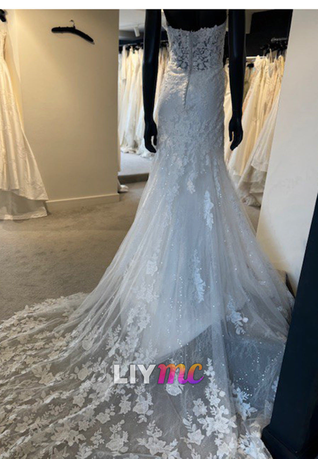 Strapless Mermaid Lace Wedding Gown with Illusion Bodice