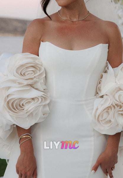Strapless Mermaid Wedding Dress with 3D Roses