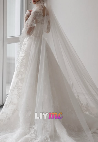 Lace Long Sleeve Ball Gown Wedding Dress