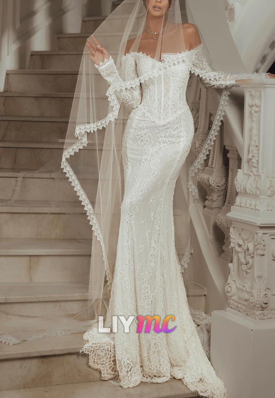 Off-Shoulder Lace Mermaid Corset Wedding Dress