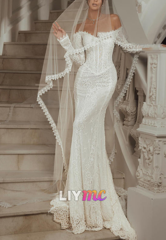 Off-Shoulder Lace Mermaid Corset Wedding Dress
