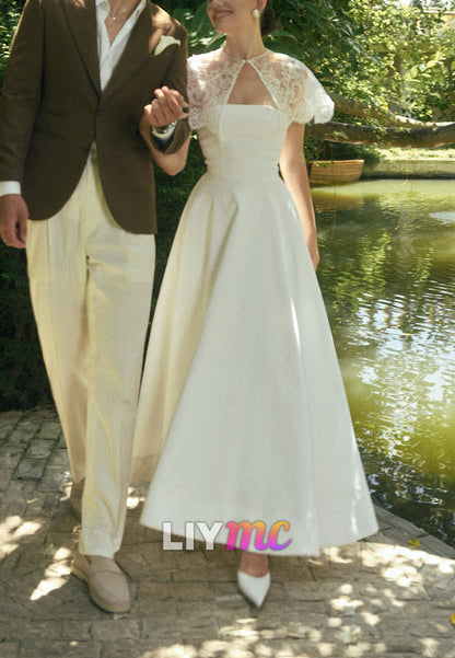 Strapless A-Line Wedding Dress with Lace Cape
