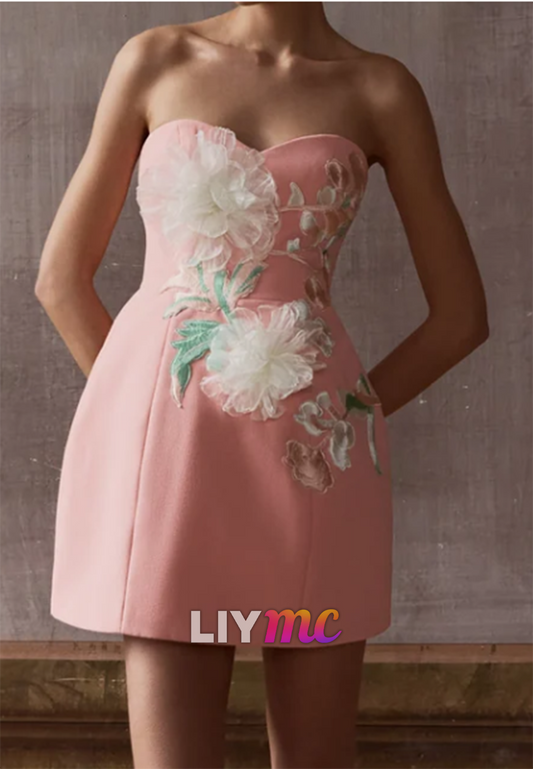 Strapless Sweetheart 3D Floral Mini Dress