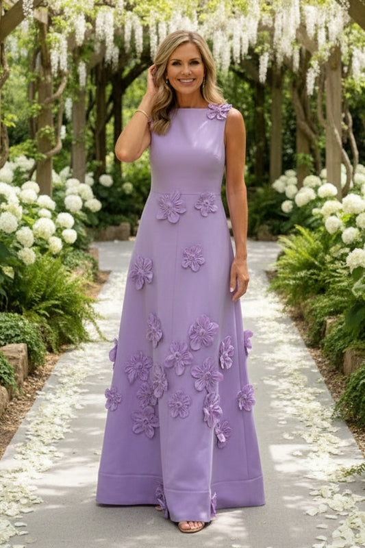 Sleeveless A-Line Maxi Dress with 3D Florals