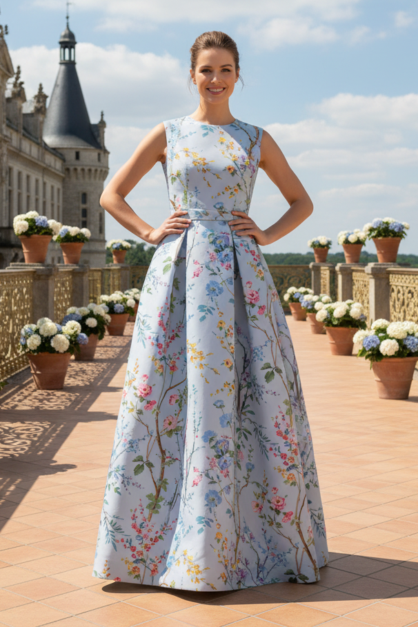 Floral Print A-Line Evening Gown