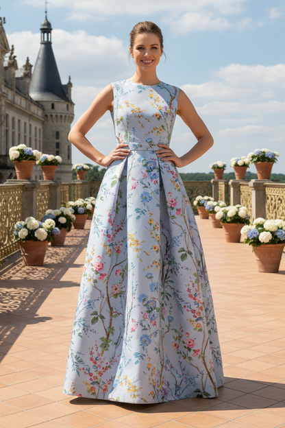 Floral Print A-Line Evening Gown