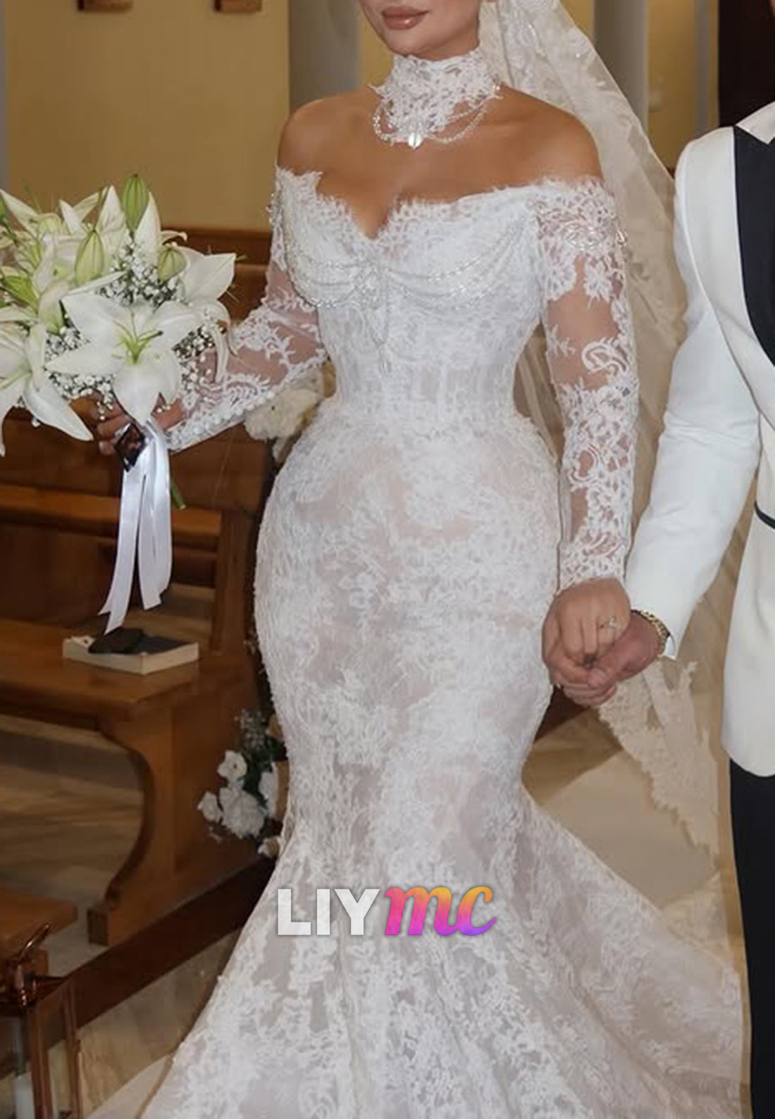 Off-the-Shoulder Lace Mermaid Wedding Dress