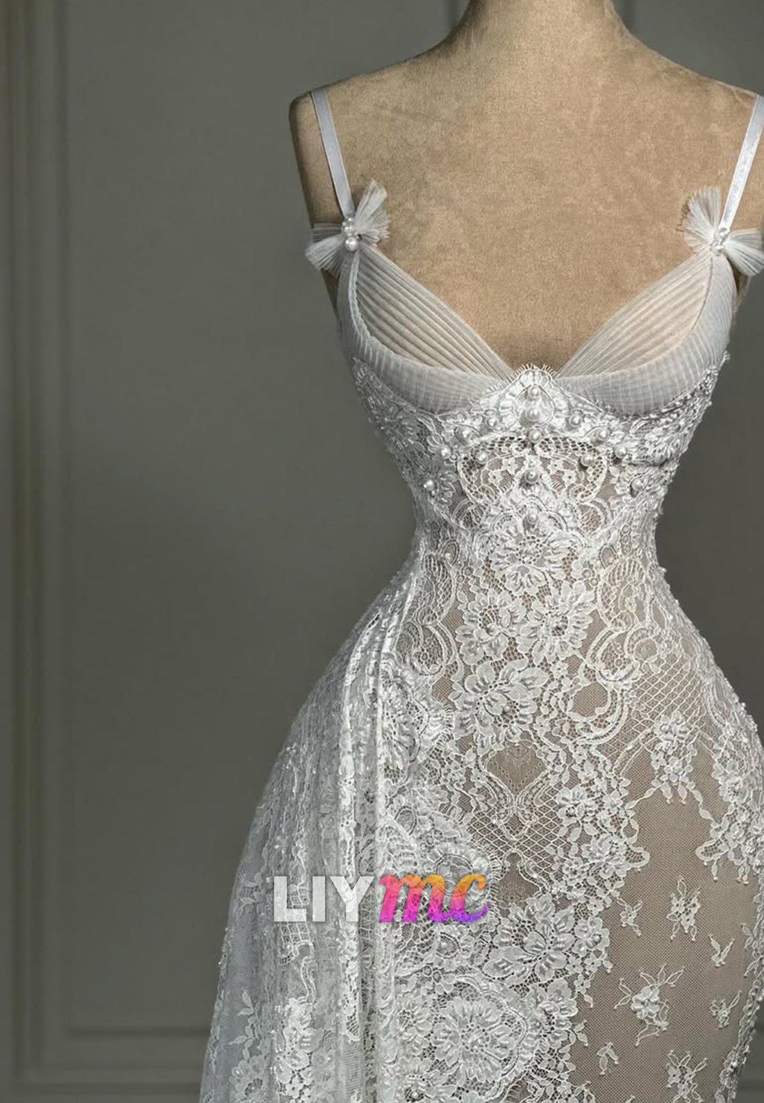 Spaghetti Strap Lace Corset Mermaid Bridal Gown