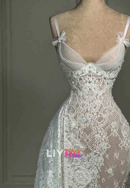 Spaghetti Strap Lace Corset Mermaid Bridal Gown