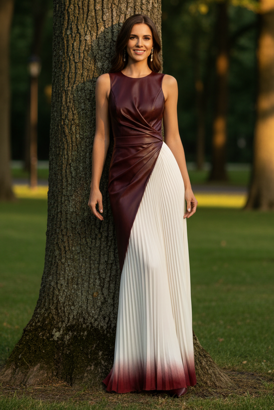 Asymmetric Wrap Bodice Pleated Ombre Maxi Dress