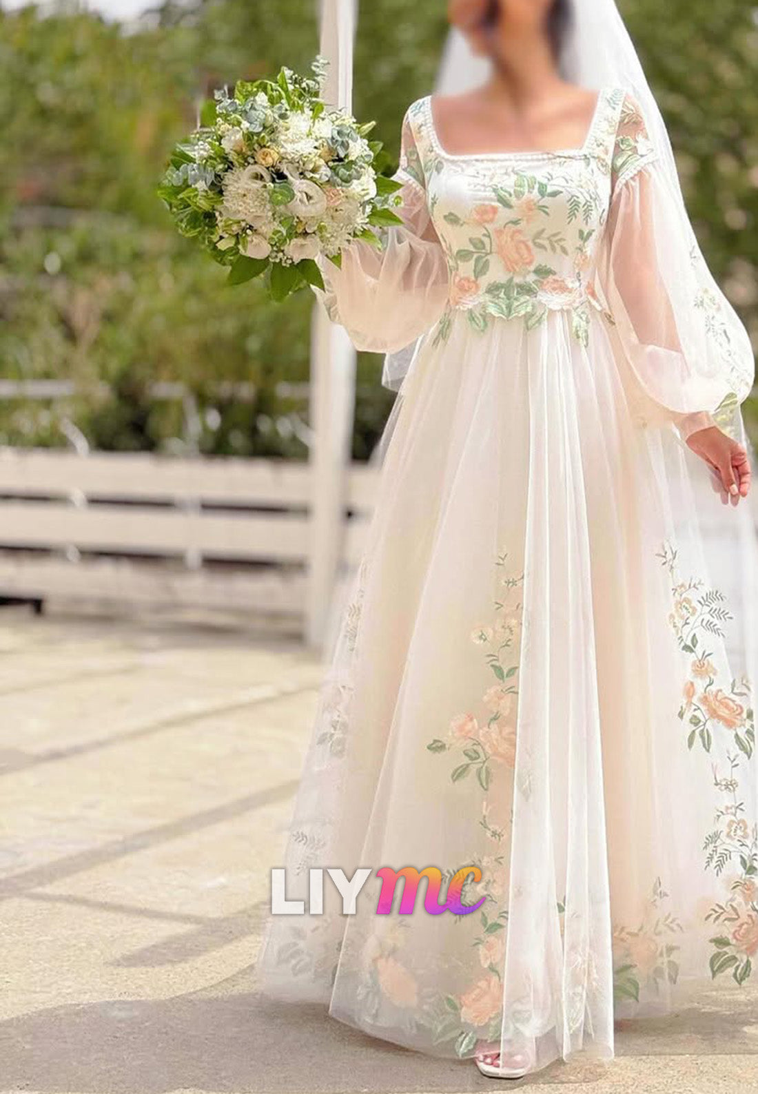 Floral Embroidered Tulle A-Line Wedding Dress