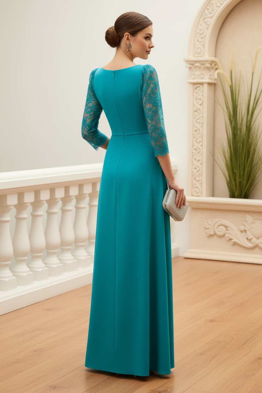 Lace Sleeve V-Neck Evening Gown