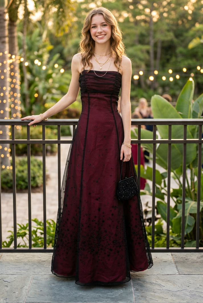 Spaghetti Strap A-Line Gown with Star Overlay
