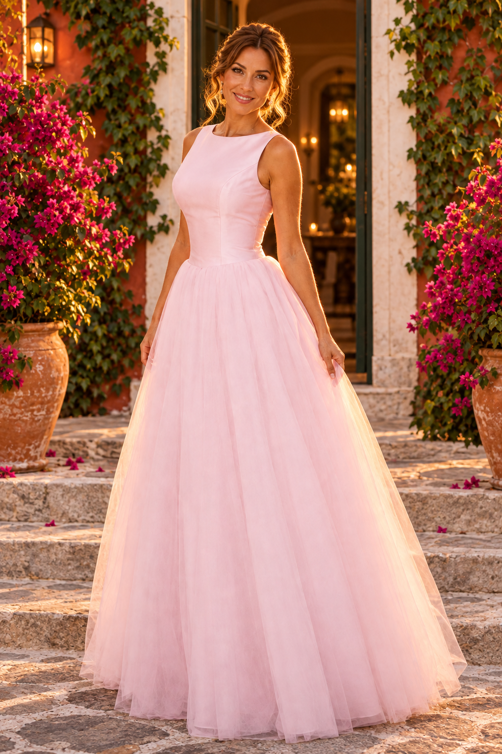 Bateau Sleeveless Tulle Ball Gown Evening Dress