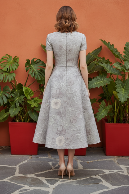 Floral Jacquard Fit-and-Flare Midi Dress with Pockets