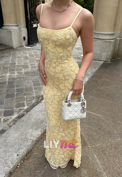 3D Floral Pearl Embellished Evening Gown