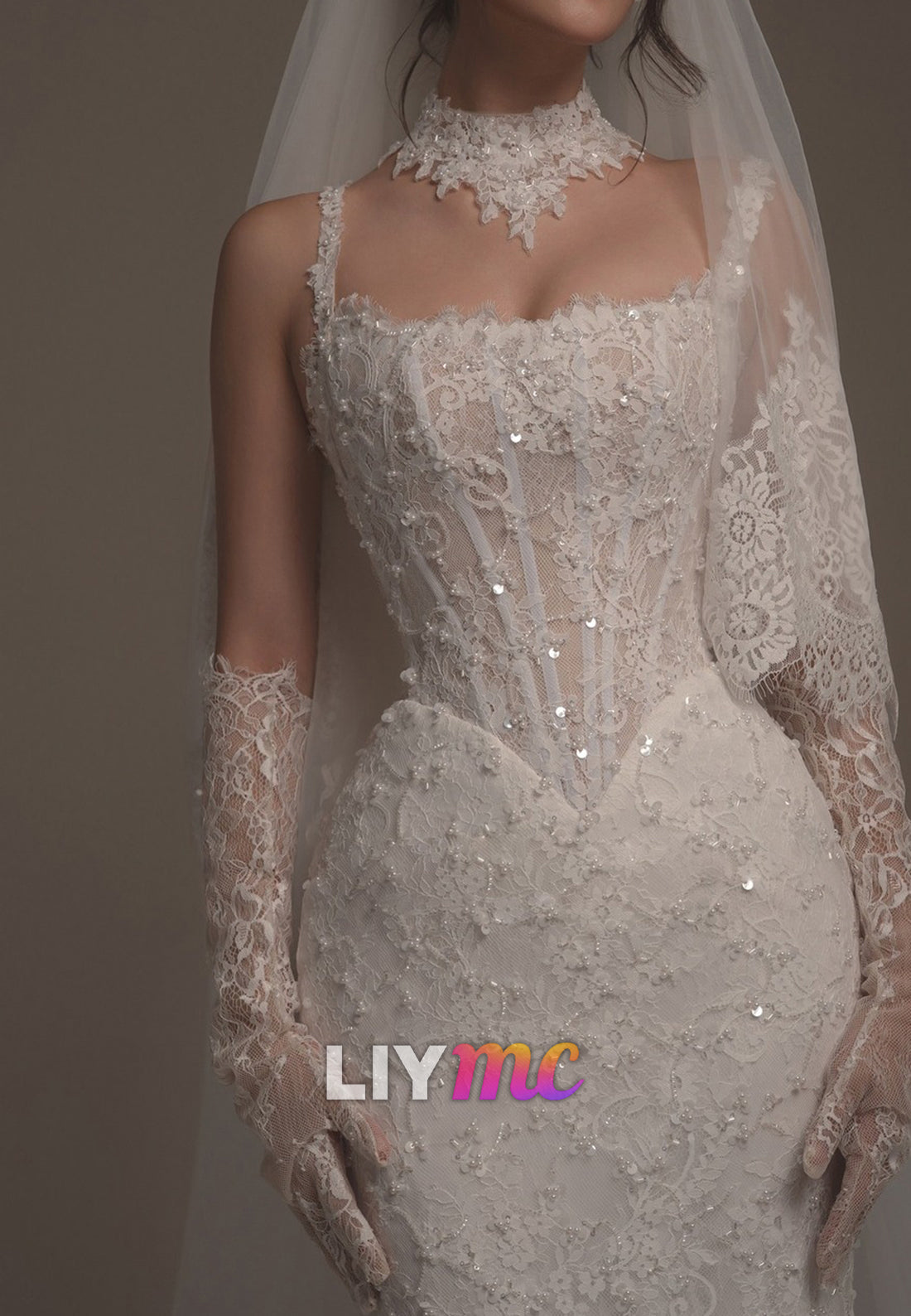 Corset Lace Mermaid Wedding Dress with Straps