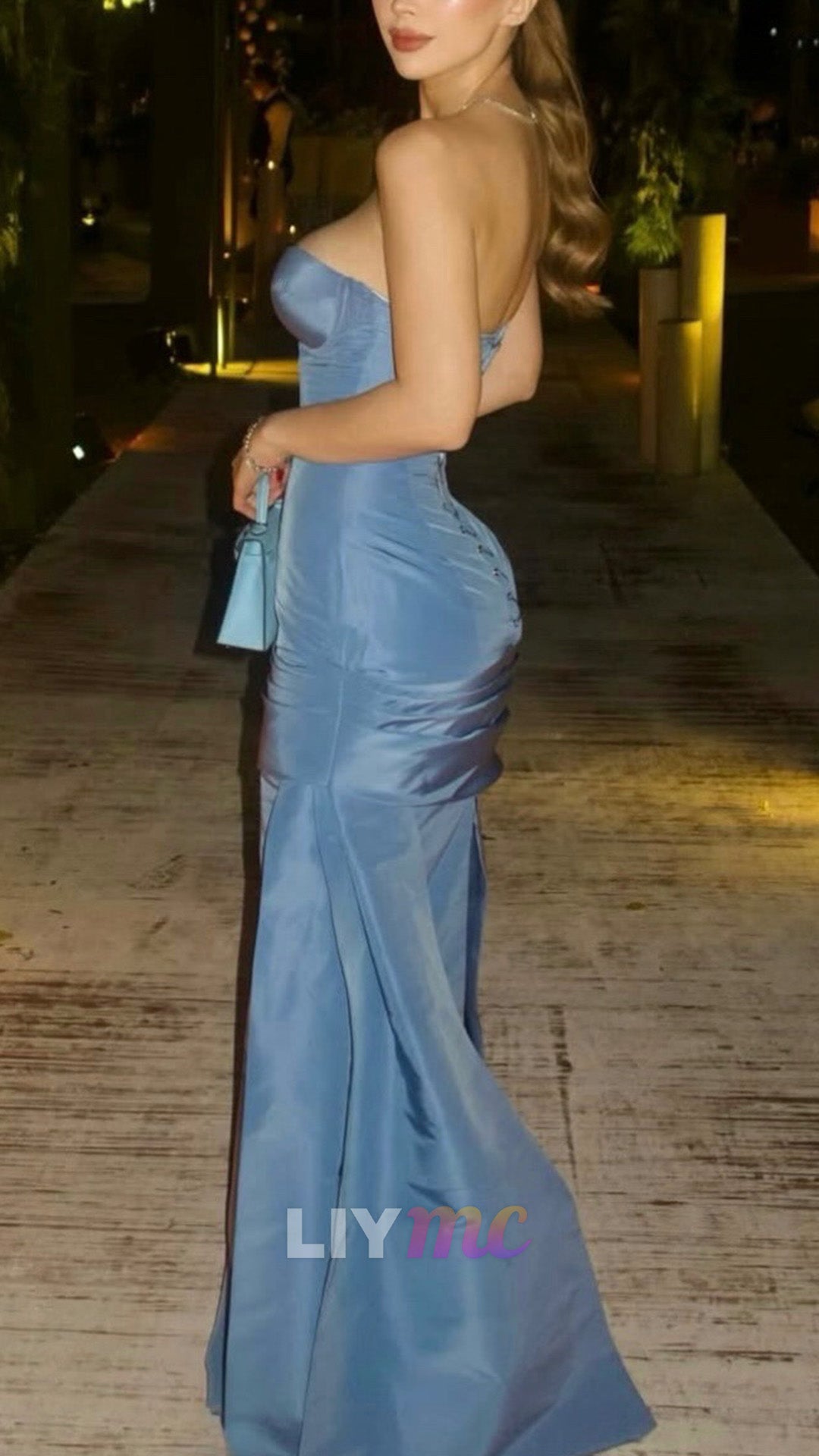 Strapless Corset Gown with Slit and Train