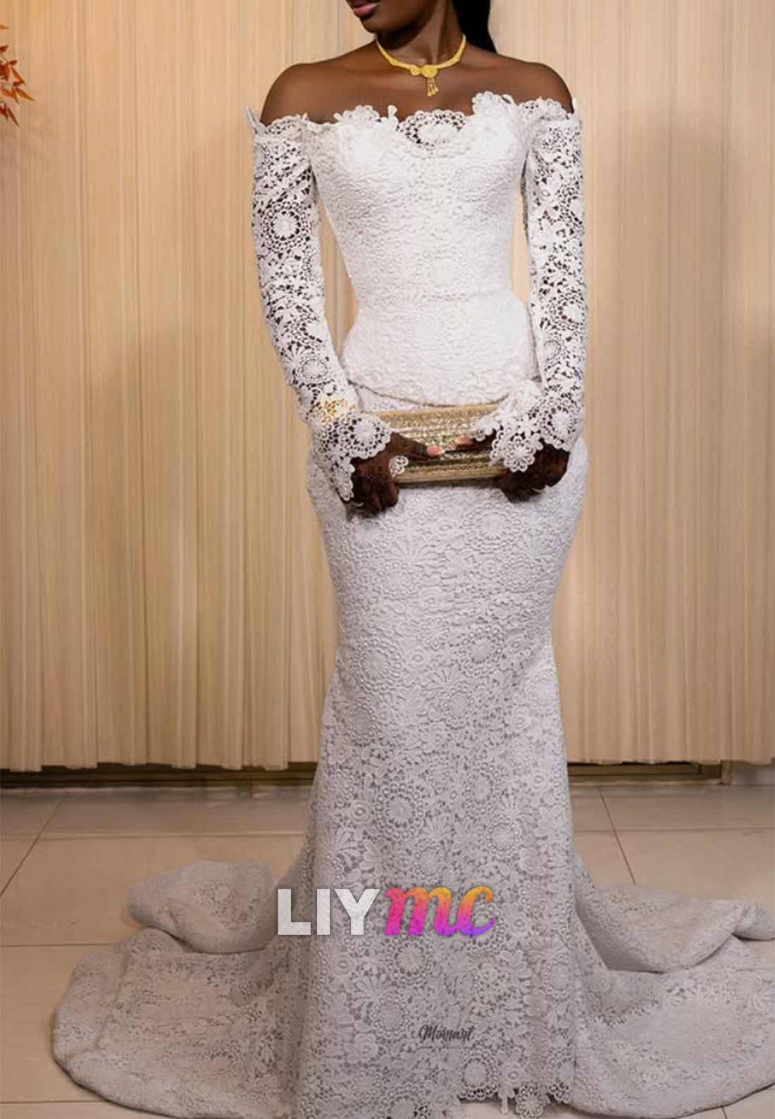 Off-the-Shoulder Lace Mermaid Wedding Dress