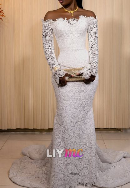 Off-the-Shoulder Lace Mermaid Wedding Dress