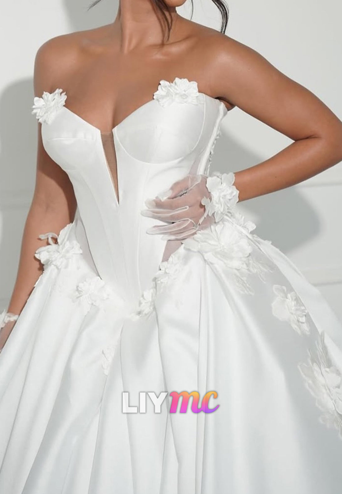Strapless Corset Satin Ball Gown Wedding Dress