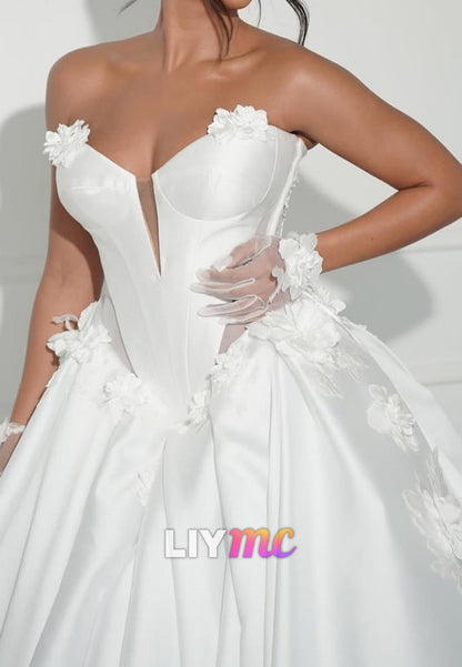 Strapless Corset Satin Ball Gown Wedding Dress