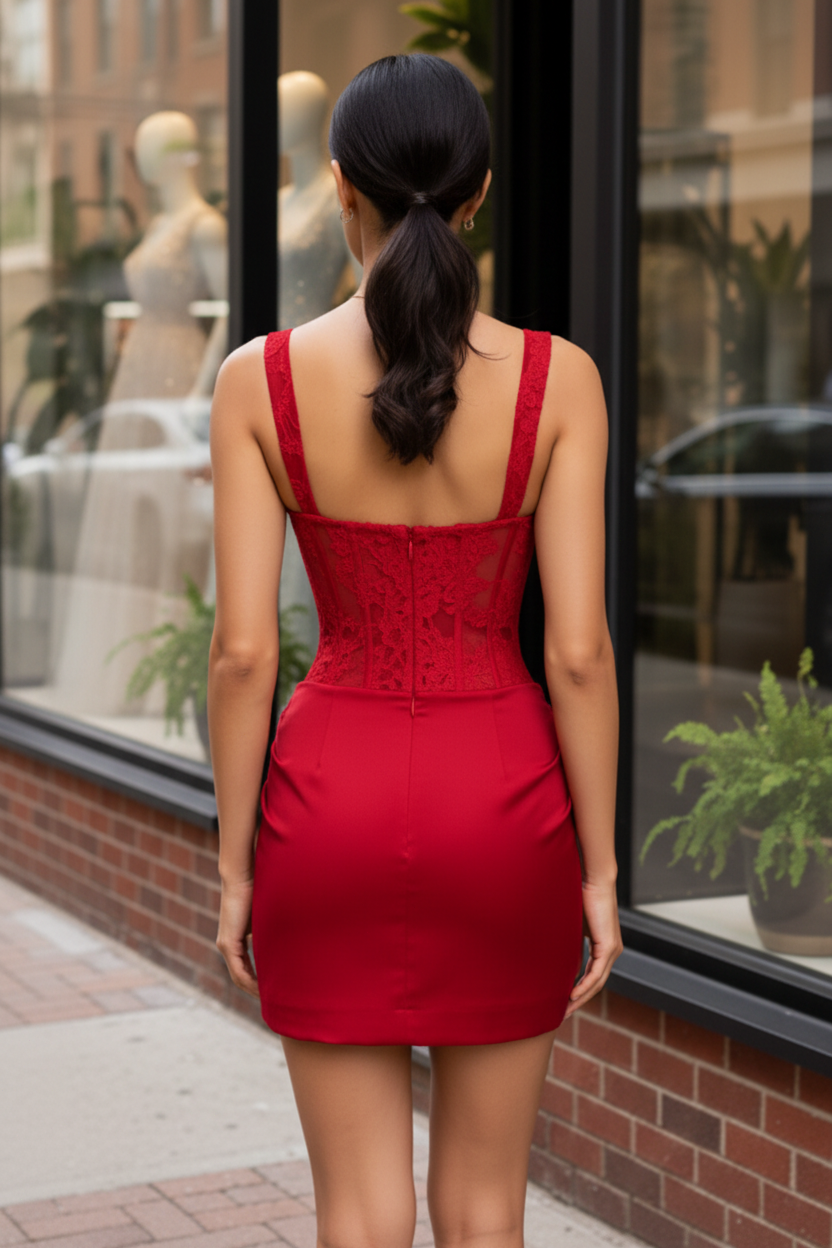 Lace Corset Satin Draped Mini Dress