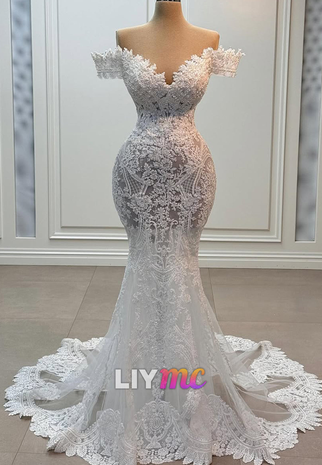 Off-the-Shoulder Lace Mermaid Wedding Dress