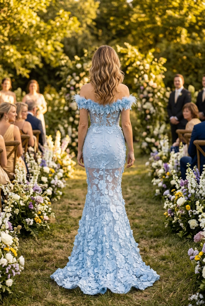 3D Floral Off-the-Shoulder Sheath Evening Gown