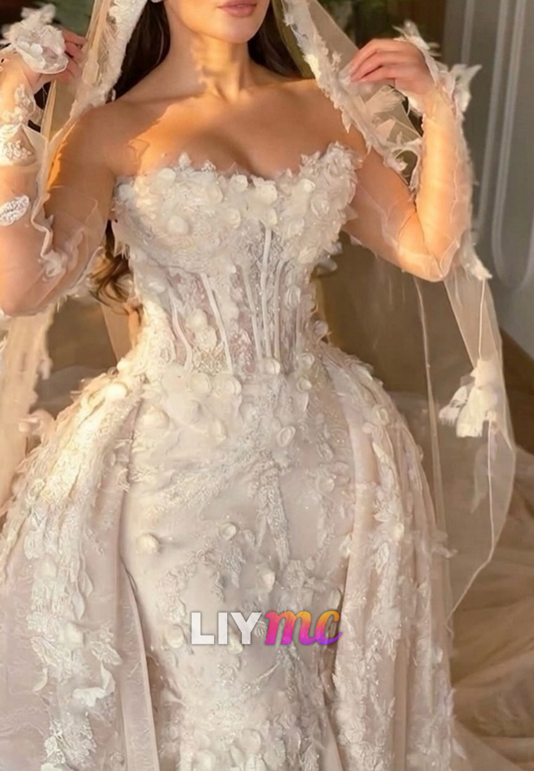 Off-Shoulder Mermaid Wedding Dress with Overskirt