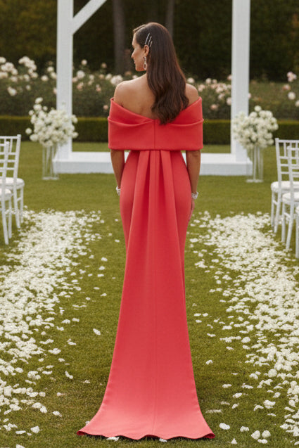 Off-the-Shoulder Column Gown with Cape Train