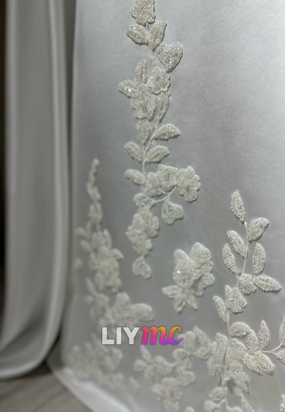 High Neck Satin Wedding Dress with Cape