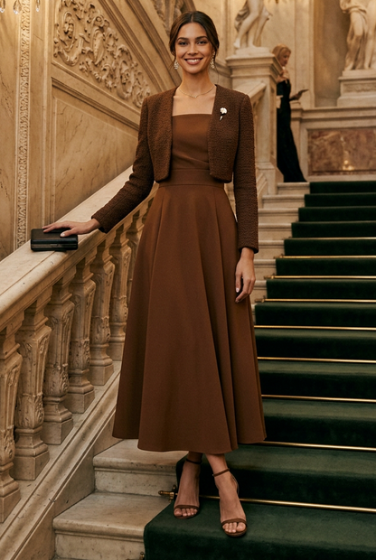 A-Line Midi Dress and Cropped Bouclé Jacket Set