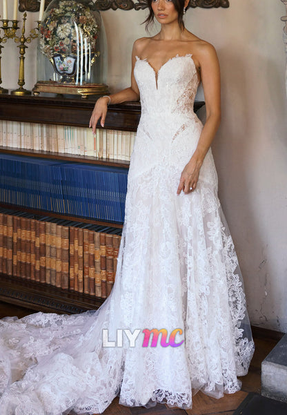 Strapless Notched Lace Bridal Gown