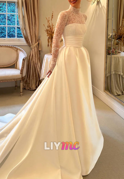 Illusion Lace Long Sleeve Ball Gown Wedding Dress