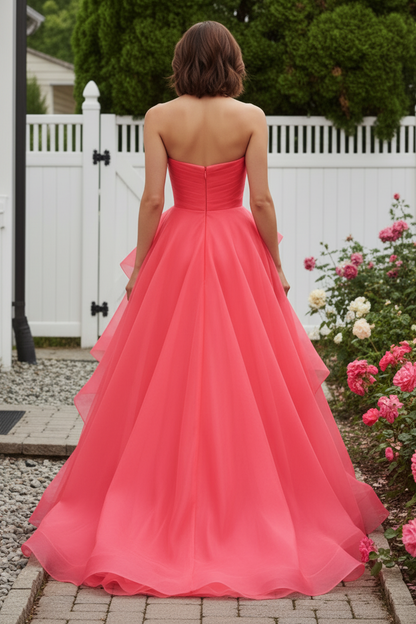 Strapless Organza Gown with Cascading Ruffles