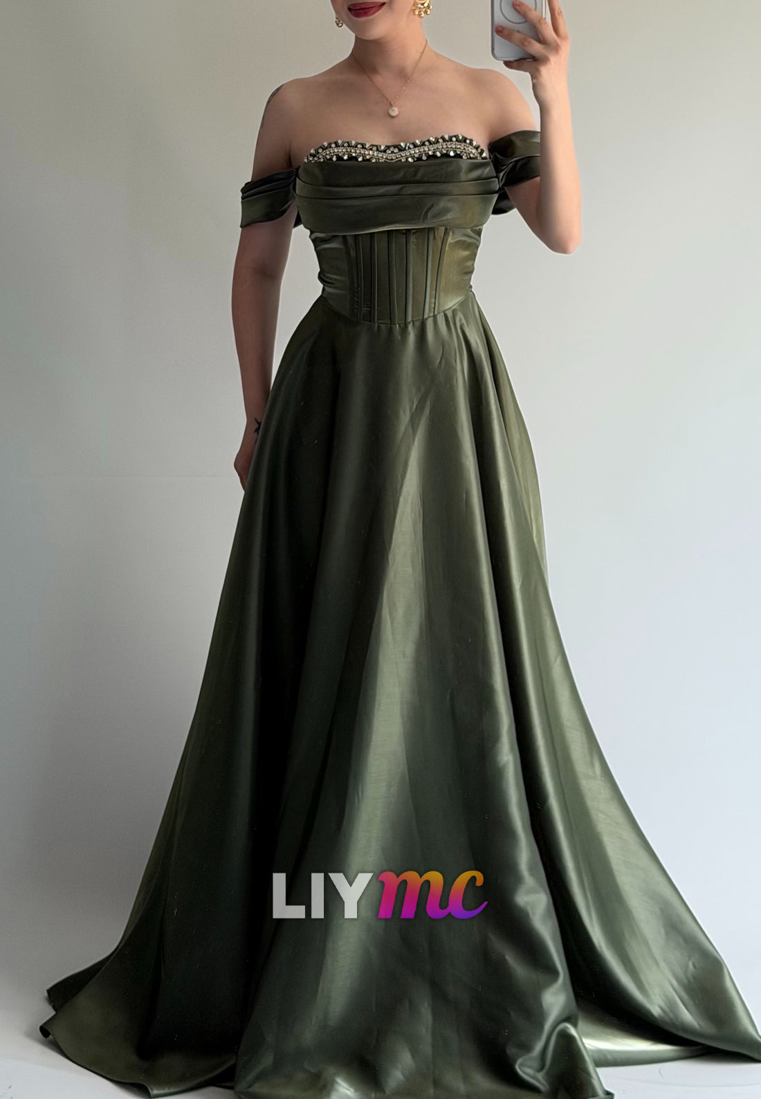 Off-the-Shoulder Corset A-Line Gown
